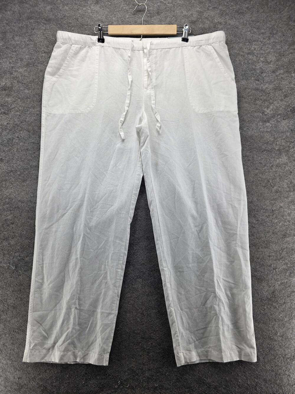 Liz Claiborne Pants Womens XXL White Chambray Linen Cotton Pull On Pockets 30 In
